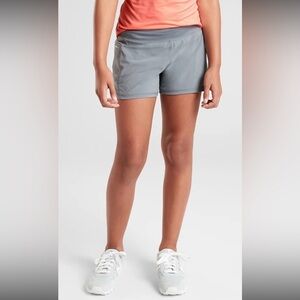 Athleta Go To Distance Shorts Grey Elastic Waist Zip Back Pocket Stretch